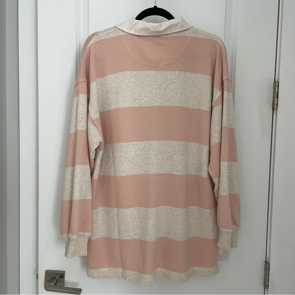 Aerie Prep Rally Rugby Stripe Sweatshirt Pink Oversized Preppy.         22 - Picture 12 of 13